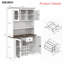 70.9" Rustic White Kitchen Pantry Storage Cabinet with LED Lighting, Power Outlets, Wine Rack & Adjustable Shelves – Farmhouse Hutch Buffet for Dining Room, Coffee Bar & Kitchen Organization-468992793