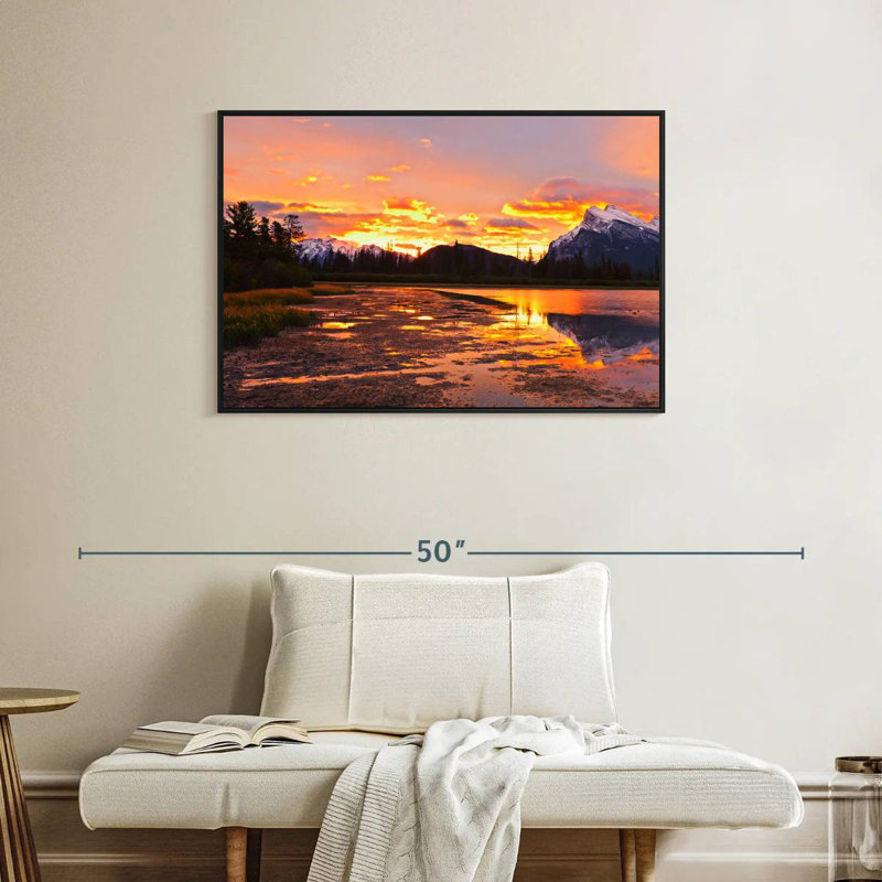 Coucher de soleil au lac Vermilion, Cadre flottant noir, 37 po x 25 po