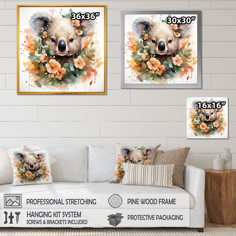 Art mural Koala, Cadre photo noir, H 36 po x l 36 po x P 1,5 po