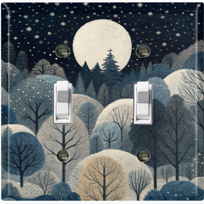 Metal Light Switch Plate Cover; US Standard Size 2 Gang Toggle - Midnight Forest
