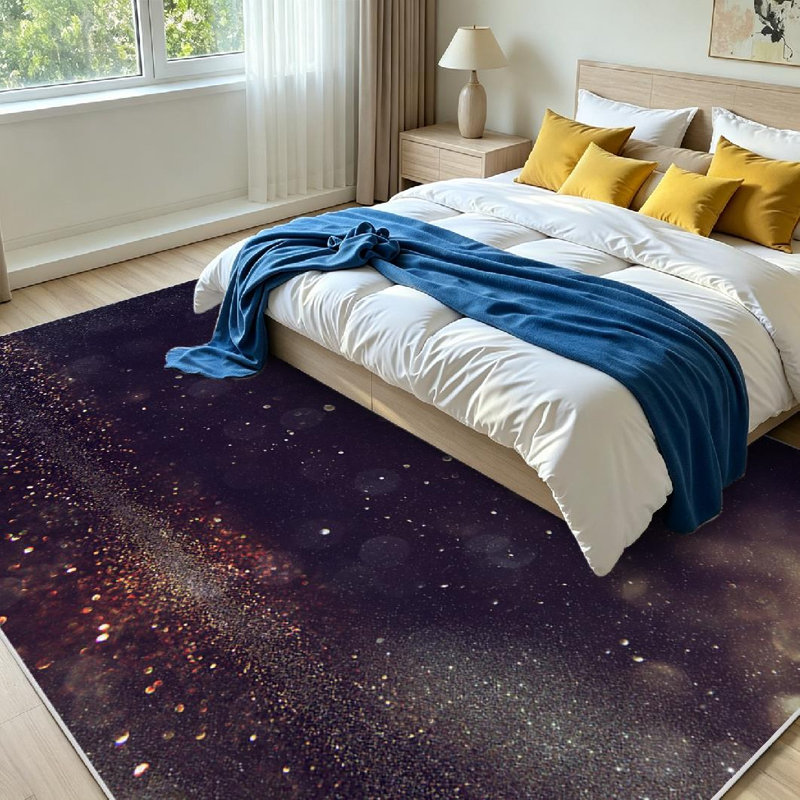 Tapis d'intérieur lavable à la machine, doré, à paillettes et noir, style rétro, Rectangle 79" x 118"