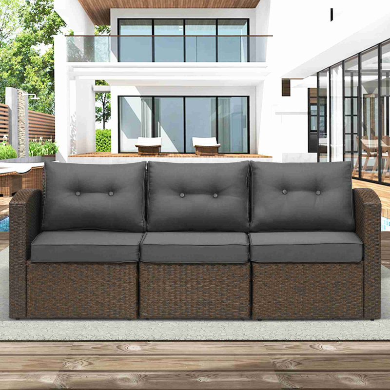 Canapé d'extérieur de 76 po de largeur avec coussins, Brun, Gris