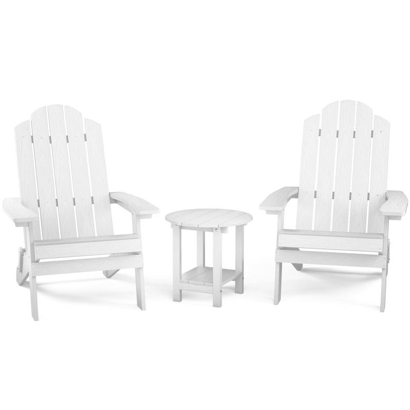 Chaise Adirondack pliante en plastique avec table Bowlus, Blanc