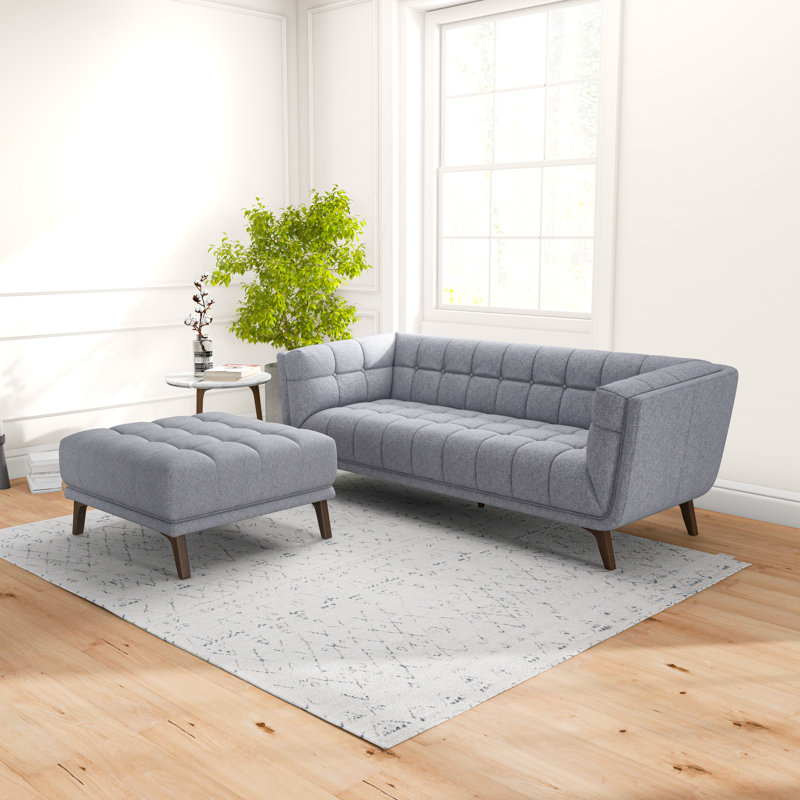 Ardrie Velvet Ottoman, Light Gray Fabric