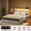 Lit double Livia avec 4 tiroirs et tête de lit de rangement, lampe DEL réglable et station de recharge, sommier non requis, blanc-975702858-965018216