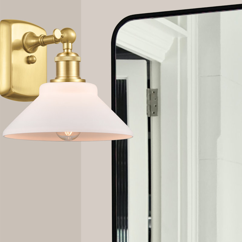 Newton St Loe Armed Sconce, Incandescent, Matte White, Satin Gold