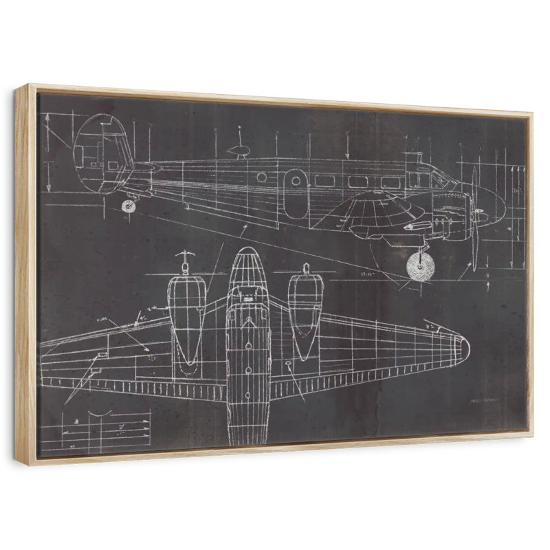 Plane Blueprint, Floating Frame Natural Wood, 19" X 13"