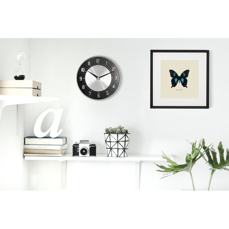 Funky Deco Clock, Domed Glass, Embossed Metal Dial - 20.5cm, Black