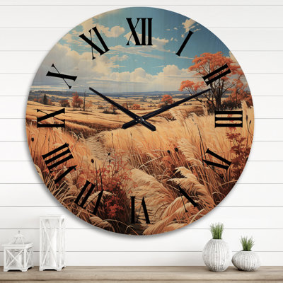 Yellow Blue Prairies Gold and Sky IV - Landscapes Oversized Wood Wall Clock