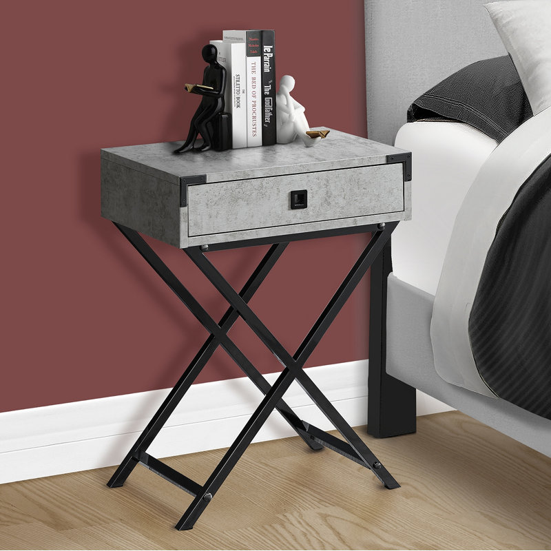 Table d'appoint avec table de bout et lampe de chevet avec tiroir et rangement, Grey/Black