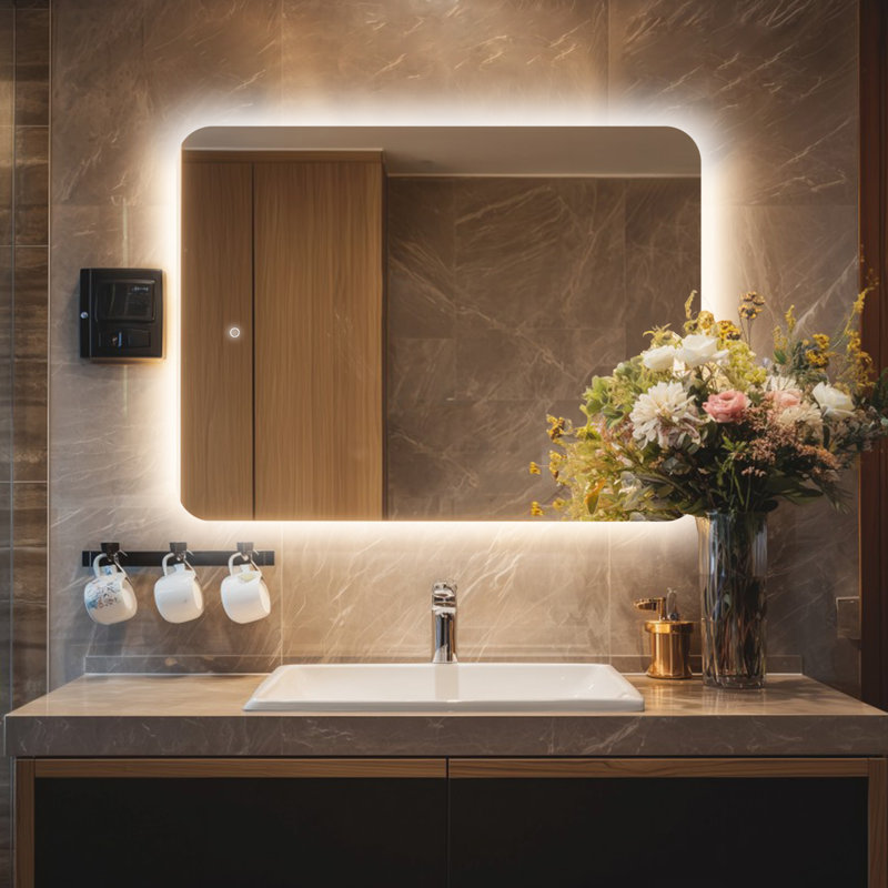 Frameless Backlit LED Lighted, 3 Colors Temperature Dimmable Light, Tempered Glass Bathroom Vanity Mirror With UL Rohs ETL & 3-Year Warranty
