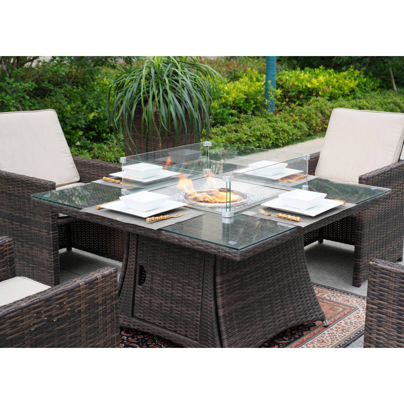 4 - Person Wicker Patio Dining Set with Square Table , Cushions Included
