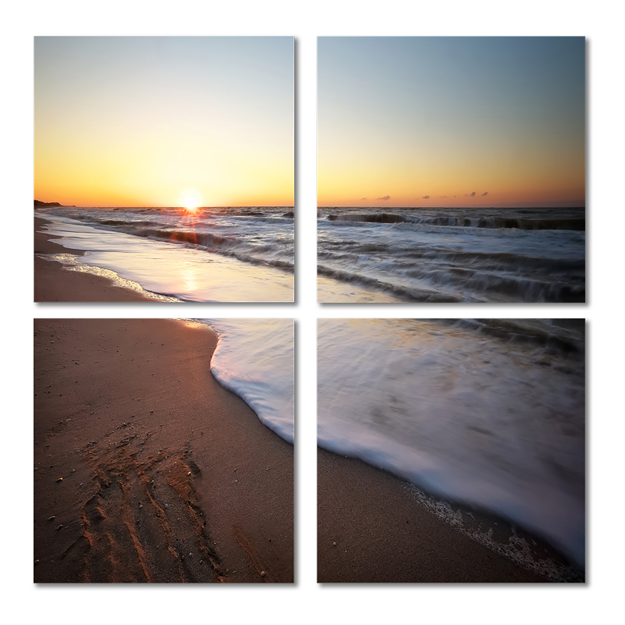 Rosecliff Heights Seashore Under Fiery Sunset Sky 4 Pieces Print | Wayfair