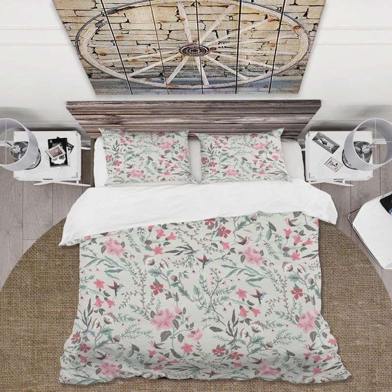 Ensemble de housse de couette traditionnel Vintage Roses and Little Birds III - microfibre de polyester