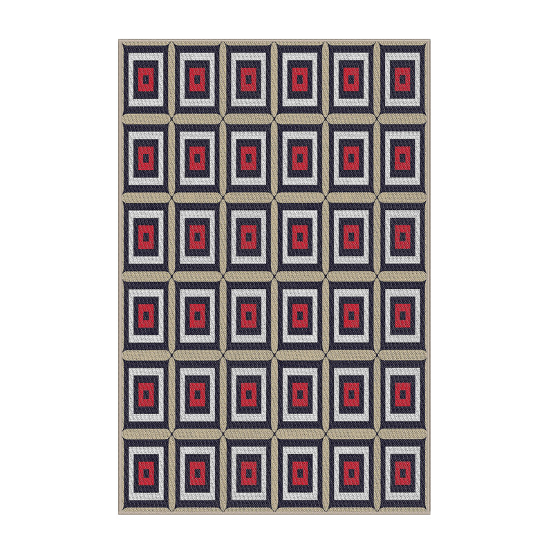Tapis beige/rouge/noir à motifs, Rectangle 5 pi x 7 pi