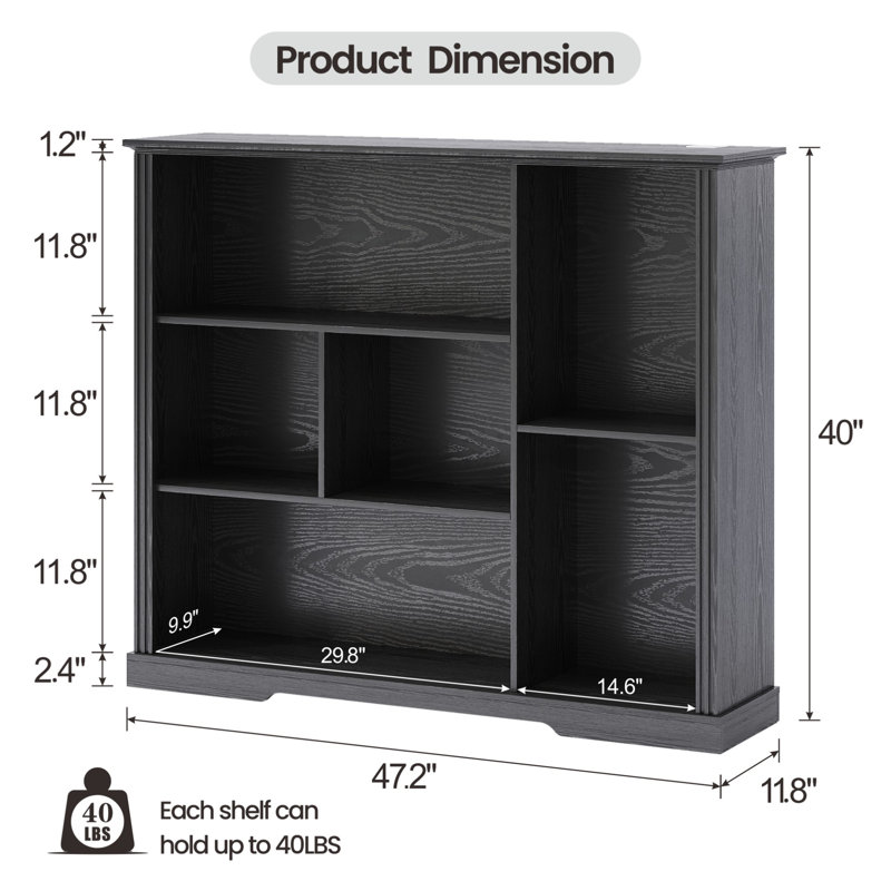 6-Shelf Modern Bookcase With Tri-color Sensor Light, Irregular Open Bookshelf, Black