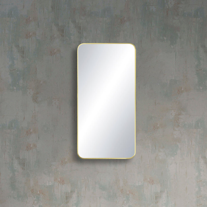 Premium Metal Frame Shatterproof Wall Mount Mirror - FM2, 36" x 18", Brushed Gold