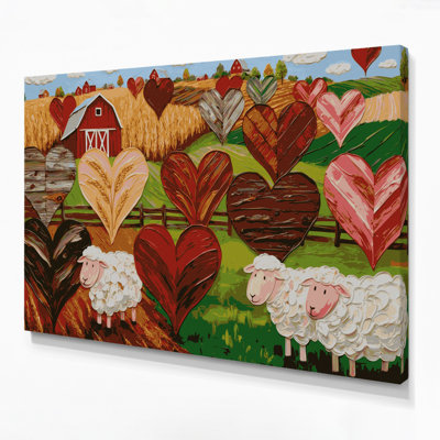 Farm Heart Motifs Brown Canvas Wall Art