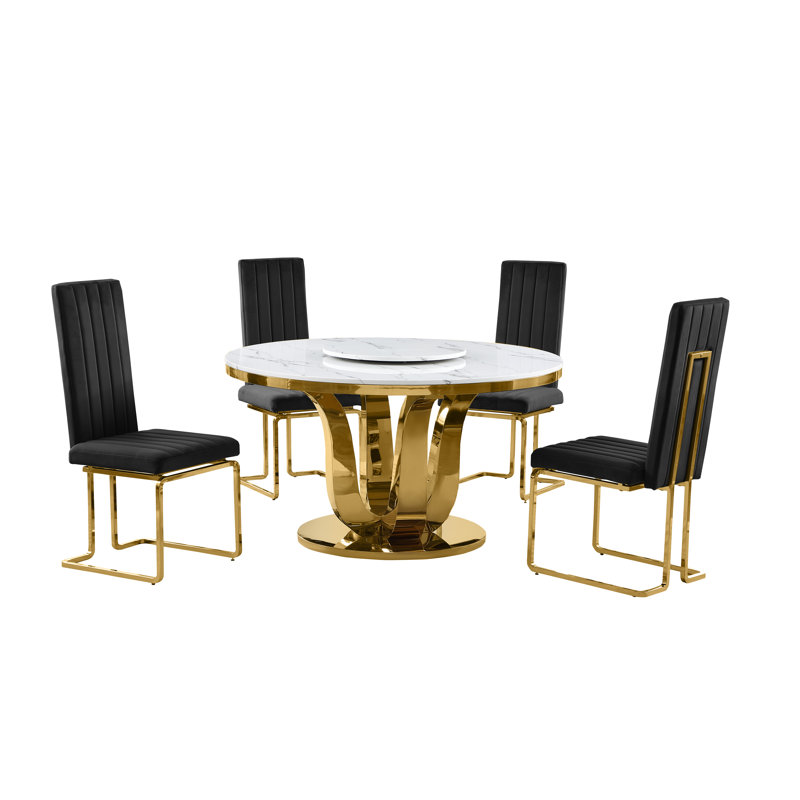 Ensemble repas 4 personnes Voneda, Noir / or