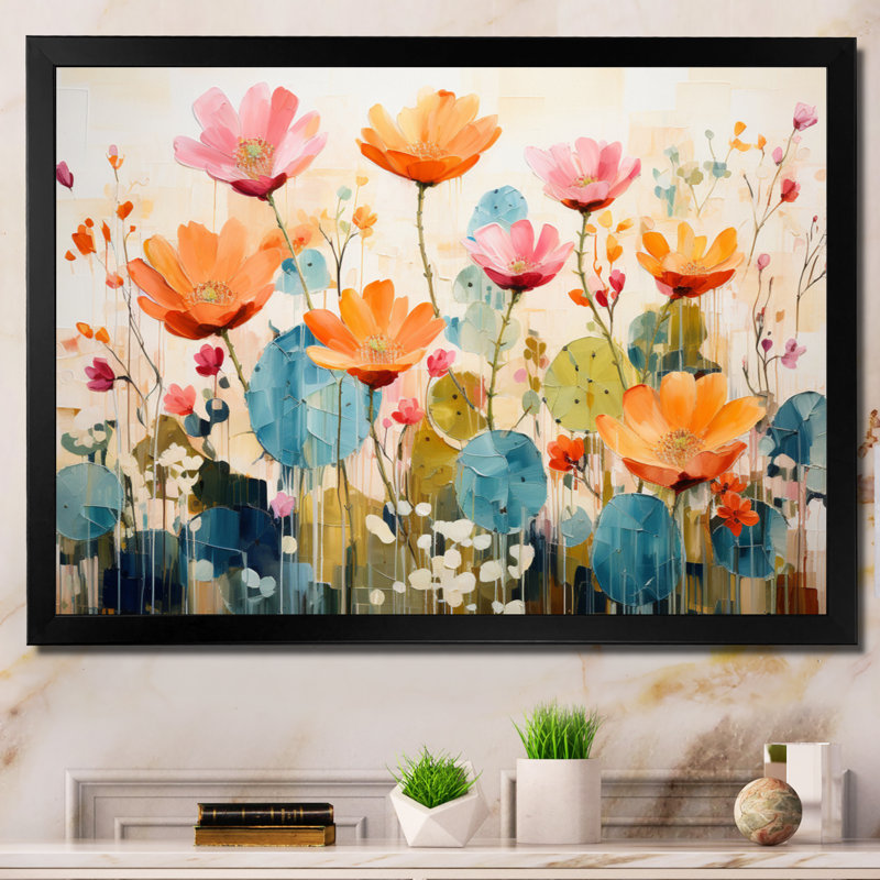 Cactus orange et orange - Cactus, art mural, Cadre flottant noir, H 30 po x l 40 po x P 1,5 po