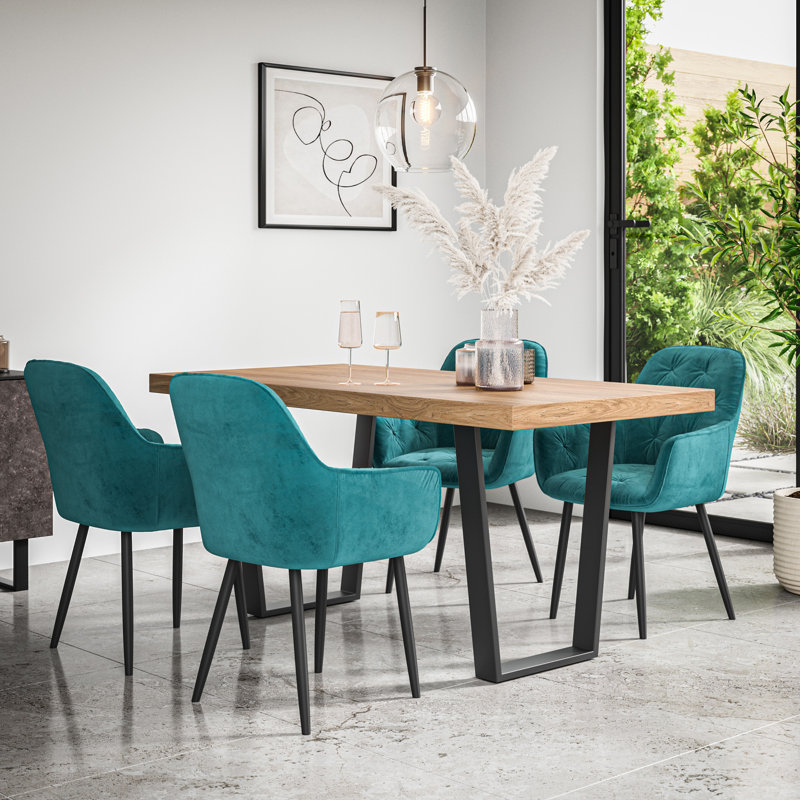 Ahlina 6 - Person Dining Set, Oak/Black/Blue