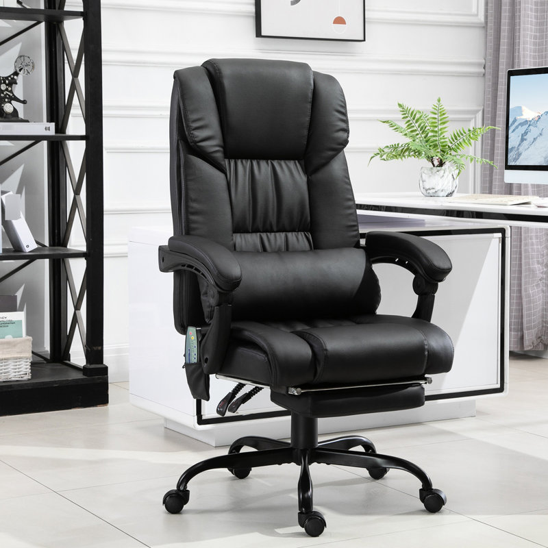 Fauteuil de bureau avec 6 masseurs, cuir PU, repose-pieds réglable, ergonomique, télécommande ergonomique noire 6, hauteur réglable,
