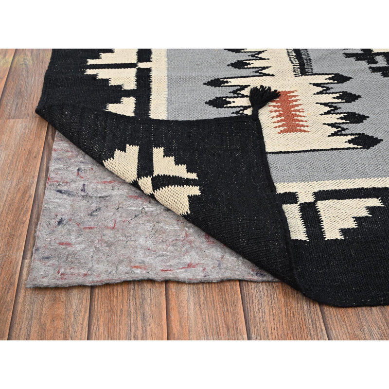 Tapis oriental 5 pi 3 po x 7 pi gris tissé à la main à motif géométrique 100% laine tissé à la main