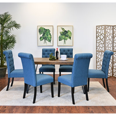 Ensemble de salle à manger 7 pièces : Table en pin foncé, 6 chaises confortables avec dossiers : Table rectangulaire avec détails en épingle à cheveux, dossiers élégants