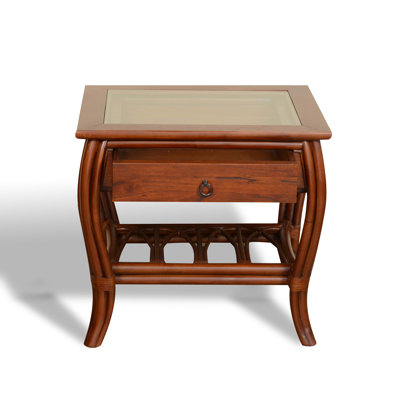 Tadley End Table W/Glass/Drawer by Bayou Breeze