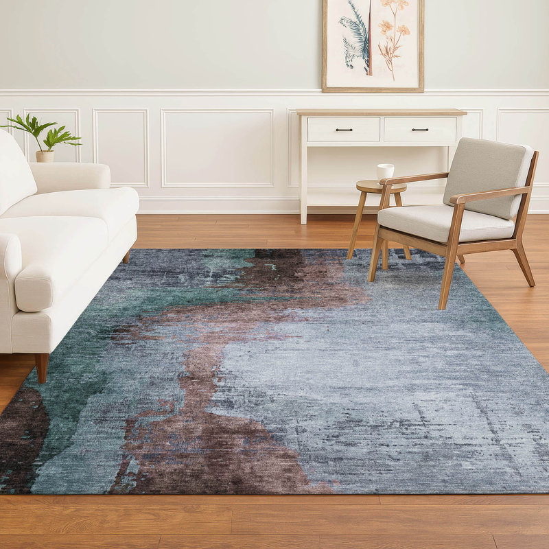 Premium Machine Washable Mayfield Abstract Rug, Blue, 10' x 14'