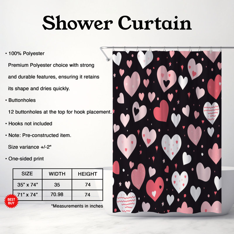 Love Rise - Rideau de douche Premium, H 74 po x l 71 po