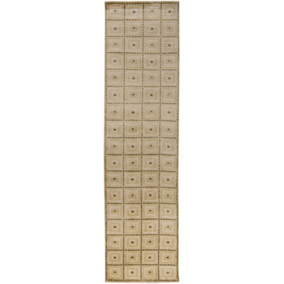 Tapis de taupe en laine noué la à la main géométrique Jamaris