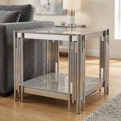 Kya End Table Stone & Stainless Steel