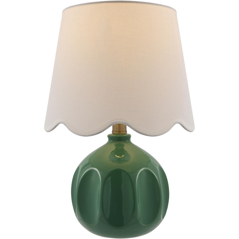 Lampe de table Amecia, Vert foncé, Blanc, Lin lin