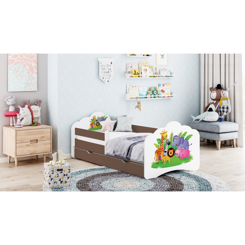 Romolo Cot Bed / Toddler Bed Frame with Drawers, Cappuccino, 65 x 80 x 160cm