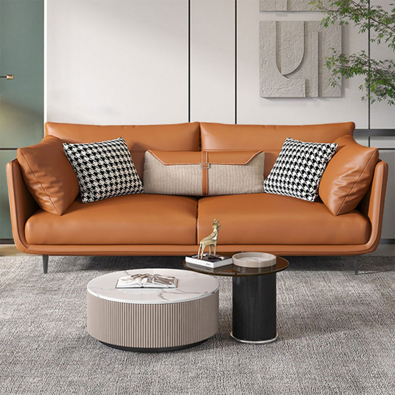 Causeuse coussin orange en cuir véritable, H 33,46 po x l 70,87 po x P 35,43 po