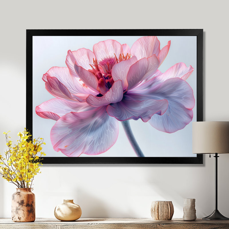 Rose et blanc chaud, souci, art mural, Cadre simple noir, bois massif, H 34 po x l 44 po
