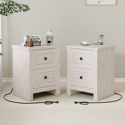 Nightstand With Charging Station, Farmhouse End Table