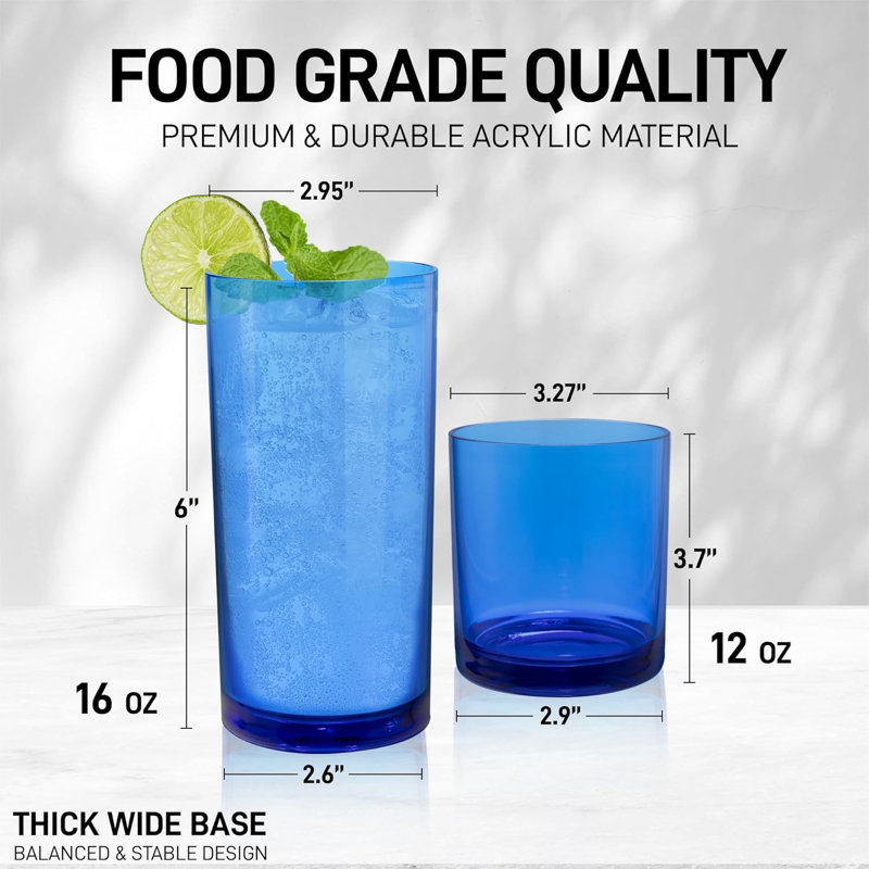 Verres en acrylique Zulay Kitchen - 8 verres en plastique incassables - Verres à boire en plastique réutilisables, sans Bpa et pour la maison et l'extérieur - empilables, sans plomb et lavables au lave-vaisselle - (12 et 16 oz)