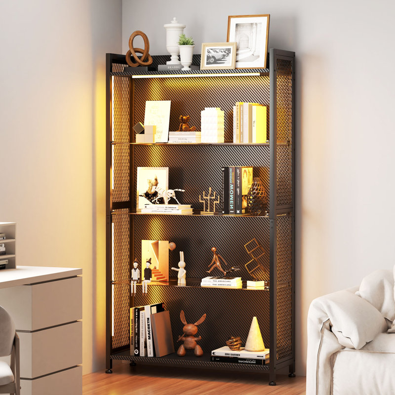 Aarush Glass Display Cabinet, Curio Cabinet, Bookcase with RGB LED Lights,Black, Black