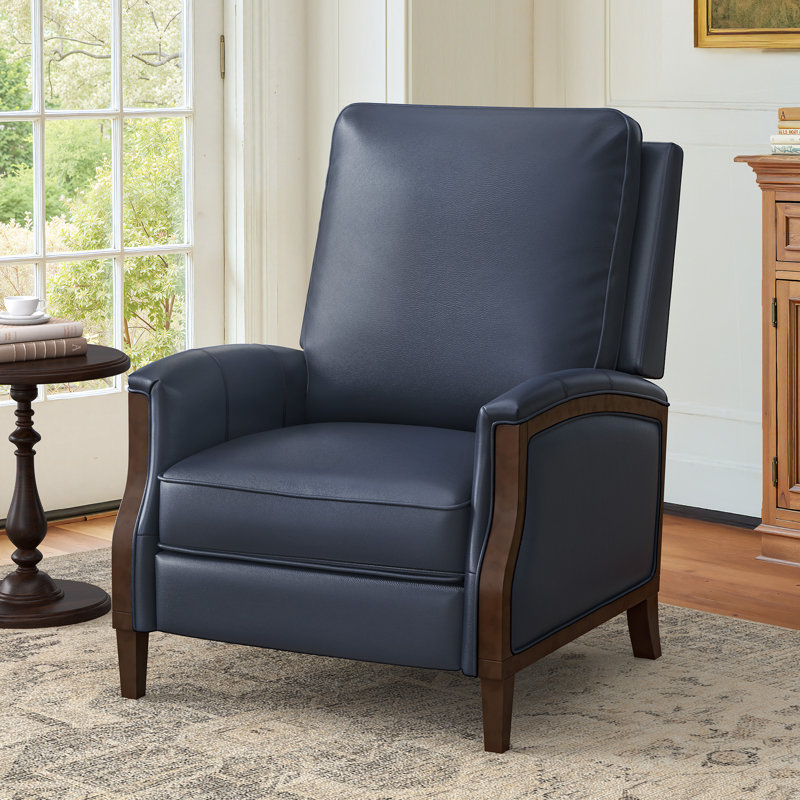 Fauteuil inclinable manuel en cuir véritable avec main courante en bois massif Liauro de 32,3 po de largeur