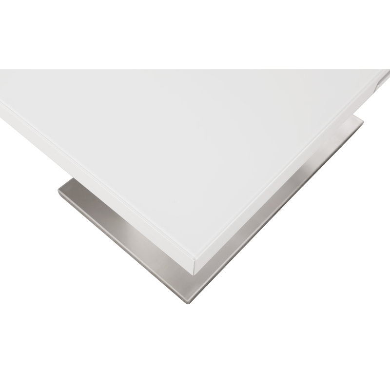 Benae Contemporary Pop-Up-Extendable White Glass Dining Table