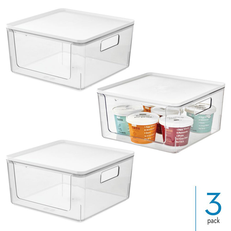 iDesign Stackable Open-Front Storage Bins with Lid for Kitchen and Pantry - Set of 3 - Clear/White