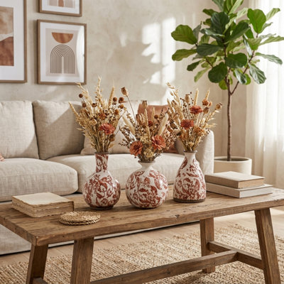 Grands vases décoratifs à motif floral pour l'entrée - Vases de fleurs contemporains pour table et comptoir de cuisine - ensemble de 3, 7 ", 6"