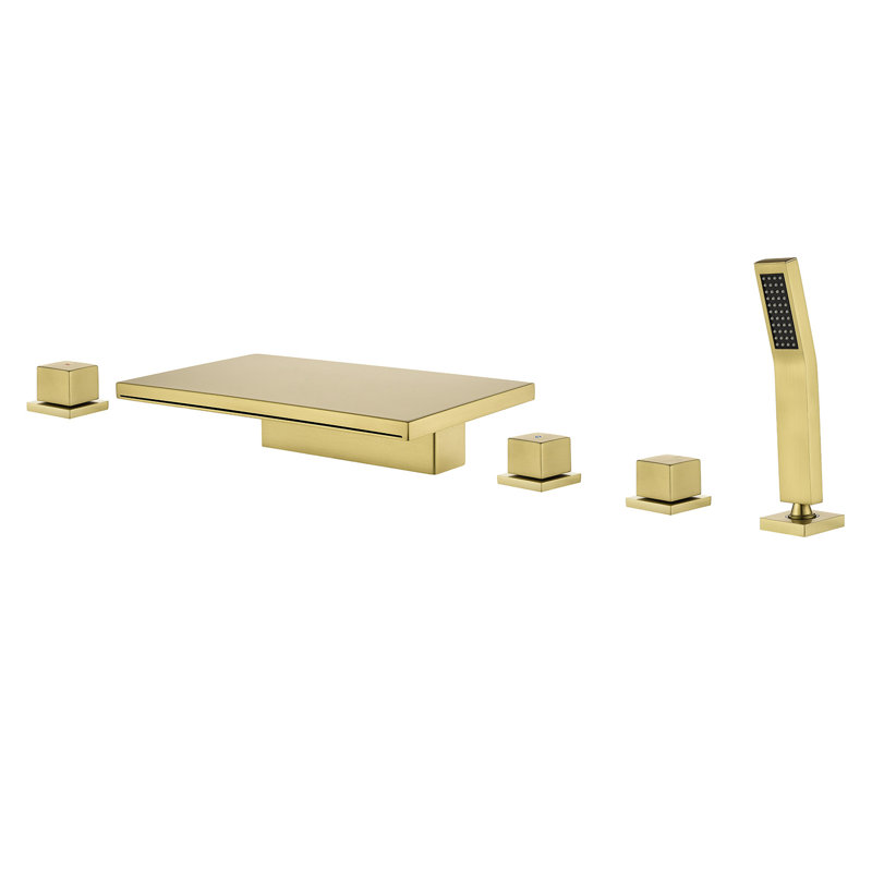Deck Mount Roman Tub Faucet Set Waterfall High Flow Bathtub Faucets, Brushed Gold