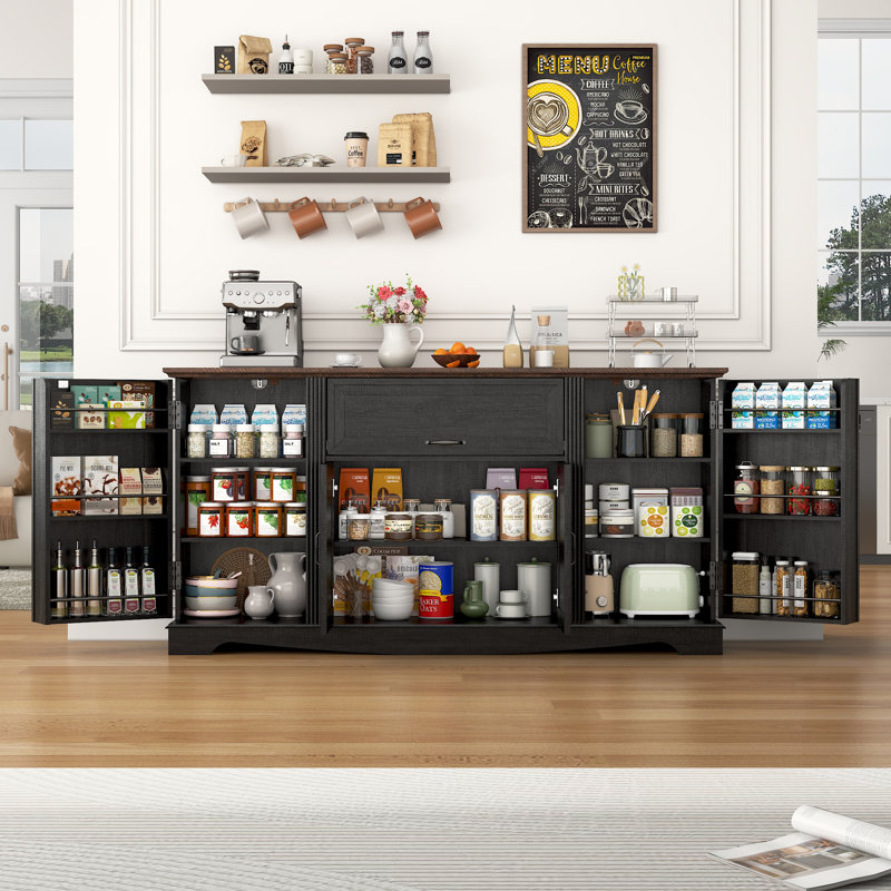 65" Sideboard Buffet Cabinet With Storage, Farmhouse Kitchen Pantries Sideboard Cabinets With Drawer, Wood Coffee Bar Cabinet With Adjustable Shelves, Storage Cabinets For Kitchen, Dining Room