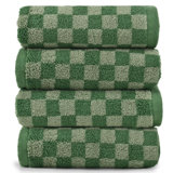 Ensemble de 4 serviettes de toilette souples, ensemble de serviettes à carreaux vert pour la salle de bain, serviette décorative à séchage rapide
