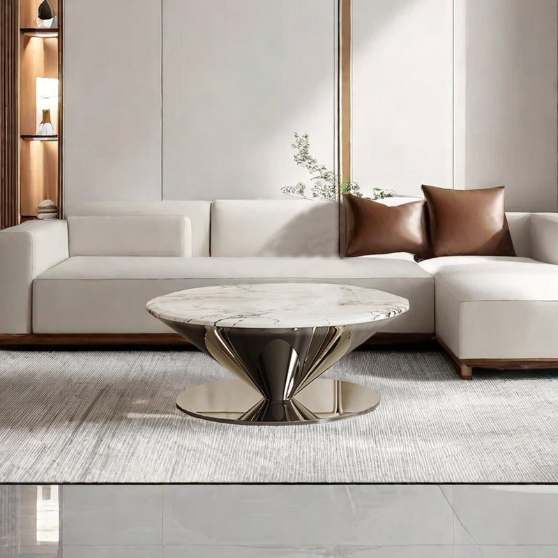 Table basse en marbre, Blanc, H 13,78 po x L 35,43 po x l 35,43 po
