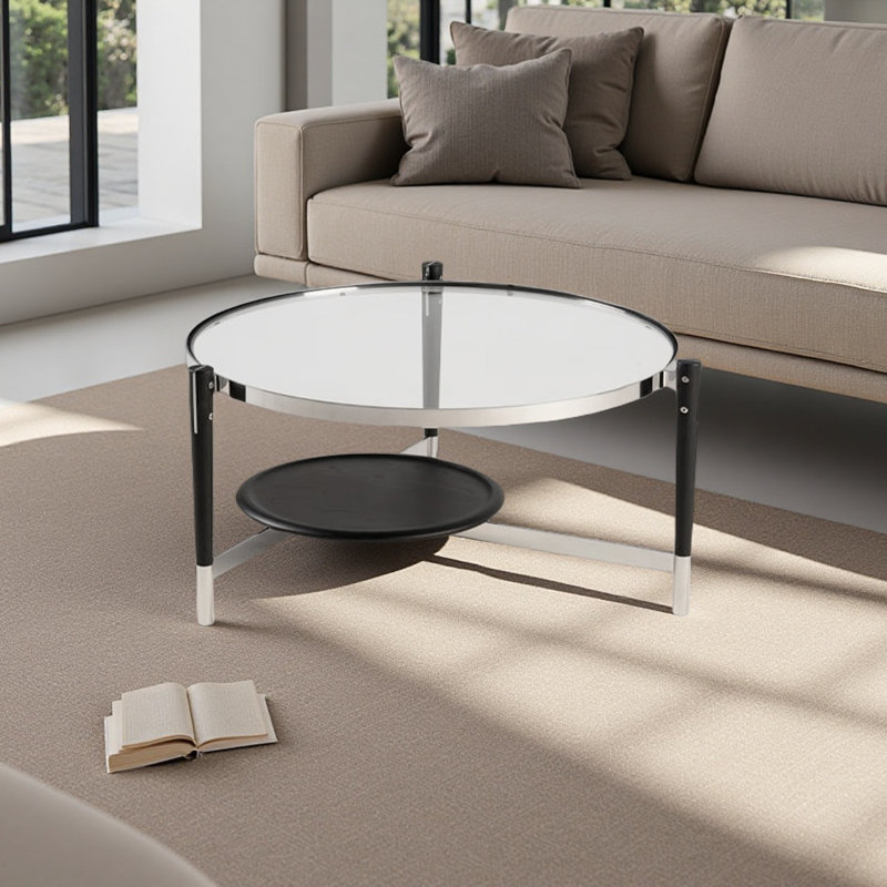 Table basse haut de gamme, H 16,54 po x L 34,06 po x l 32,28 po, Blanc, Noir