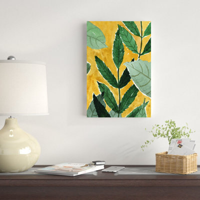 Feuilles vertes sur fond jaune - impression